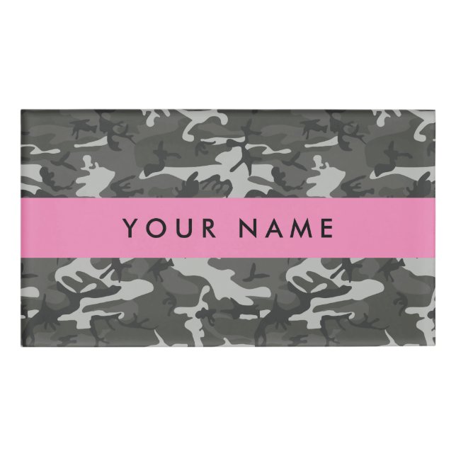 Grey Camouflage Pattern, Your name, Personalise Name Tag (Front)