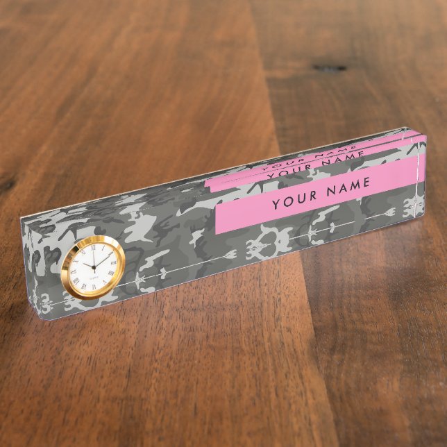 Grey Camouflage Pattern, Your name, Personalise Nameplate (Side)