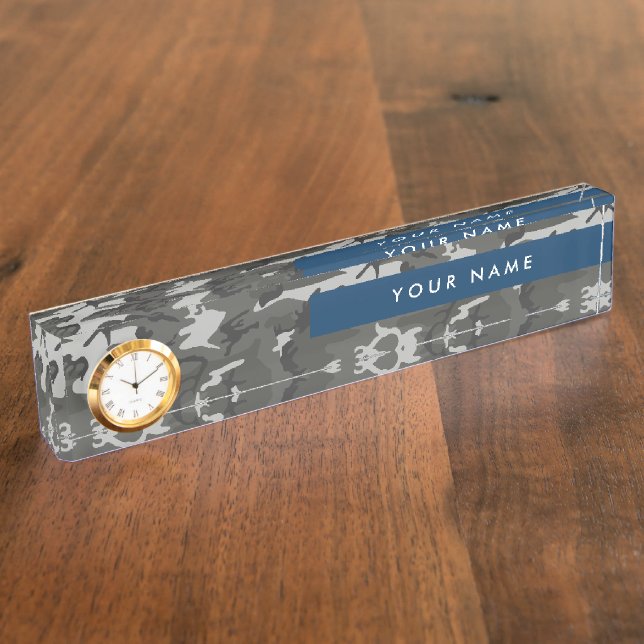 Grey Camouflage Pattern, Your name, Personalise Nameplate (Side)
