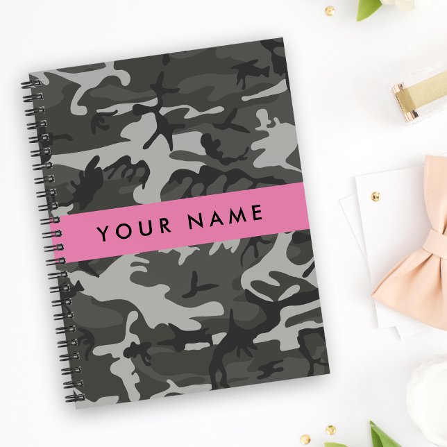 Grey Camouflage Pattern, Your name, Personalise Notebook (Creator Uploaded)