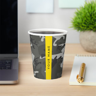 Grey Camouflage Pattern, Your name, Personalise Paper Cups