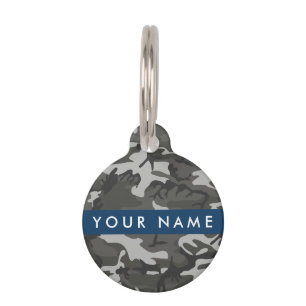 Grey Camouflage Pattern, Your name, Personalise Pet Tag