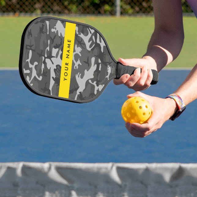 Grey Camouflage Pattern, Your name, Personalise Pickleball Paddle (Insitu)