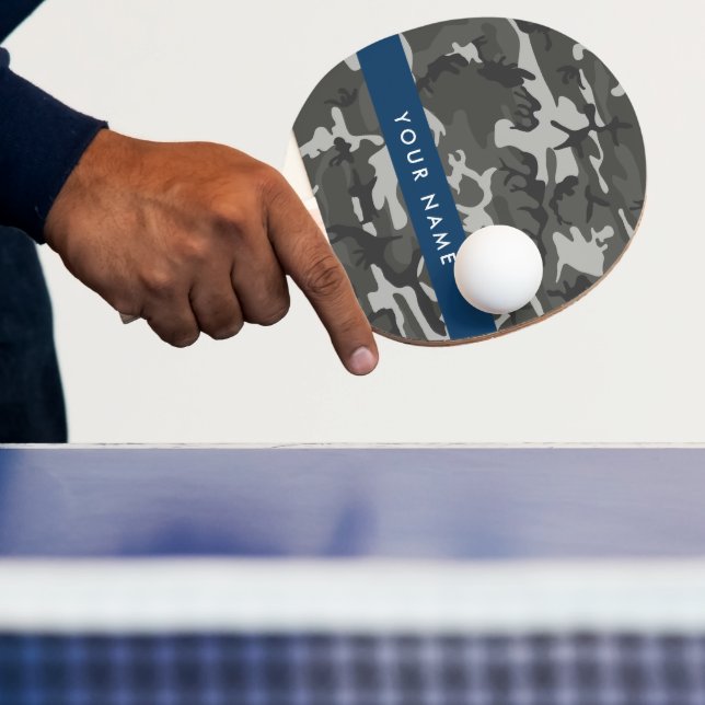 Grey Camouflage Pattern, Your name, Personalise Ping Pong Paddle (Insitu)