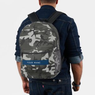 Grey Camouflage Pattern, Your name, Personalise Printed Backpack