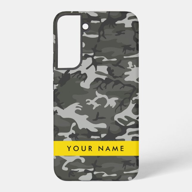 Grey Camouflage Pattern, Your name, Personalise Samsung Galaxy S22+ Case (Back)
