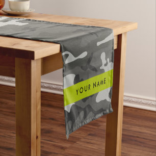 Grey Camouflage Pattern, Your name, Personalise Short Table Runner