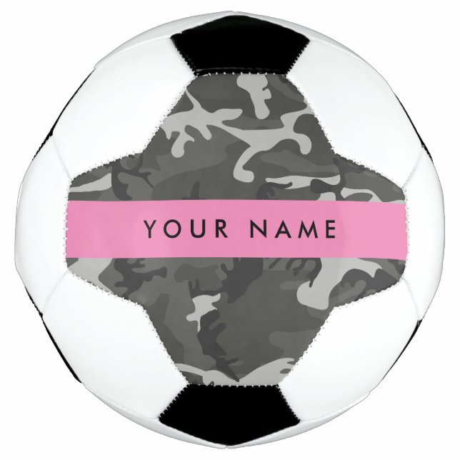 Grey Camouflage Pattern, Your name, Personalise Soccer Ball (Front)