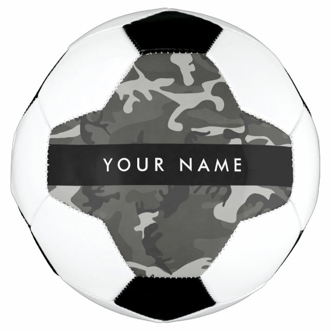 Grey Camouflage Pattern, Your name, Personalise Soccer Ball (Front)