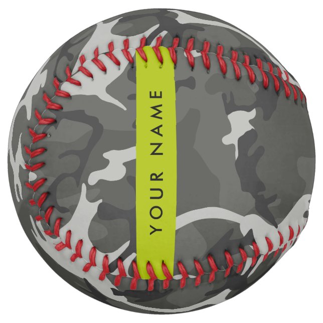 Grey Camouflage Pattern, Your name, Personalise Softball (Front Left)