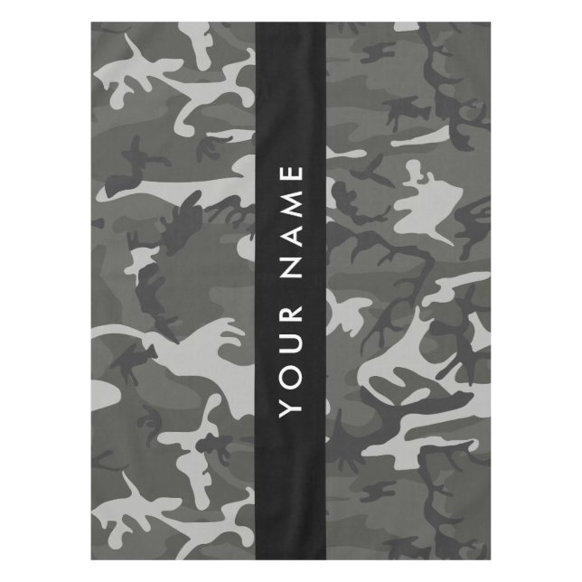 Grey Camouflage Pattern, Your name, Personalise Tablecloth (Front)