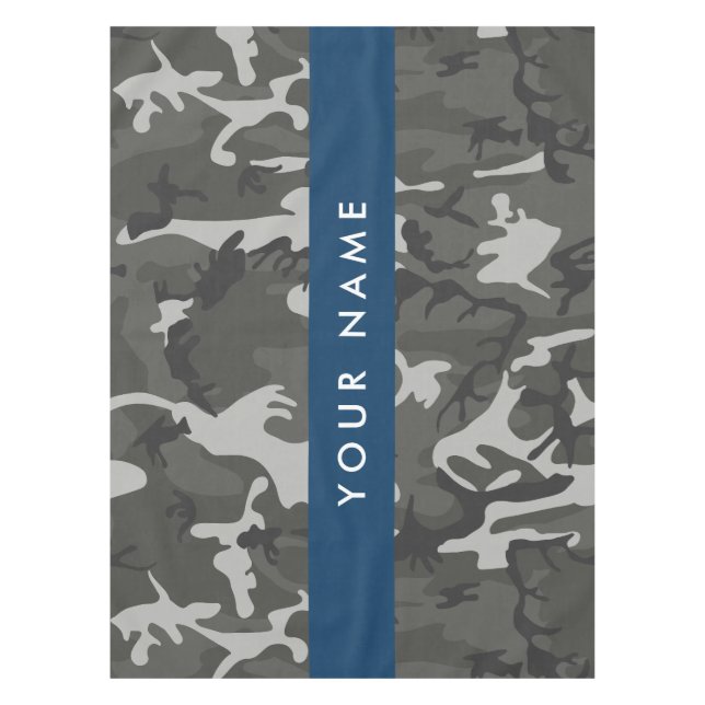 Grey Camouflage Pattern, Your name, Personalise Tablecloth (Front)