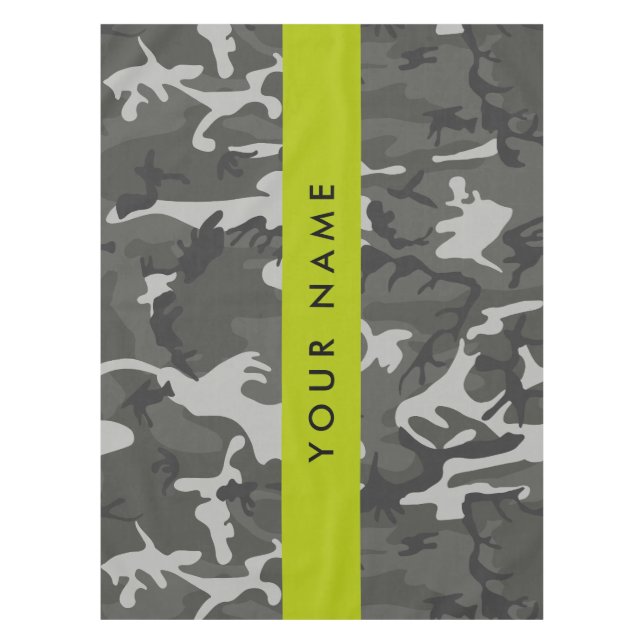 Grey Camouflage Pattern, Your name, Personalise Tablecloth (Front)