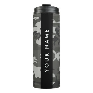 Grey Camouflage Pattern, Your name, Personalise Thermal Tumbler