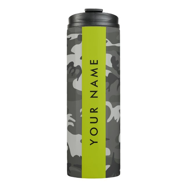 Grey Camouflage Pattern, Your name, Personalise Thermal Tumbler (Front)