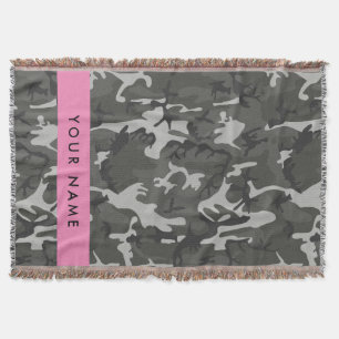 Grey Camouflage Pattern, Your name, Personalise Throw Blanket