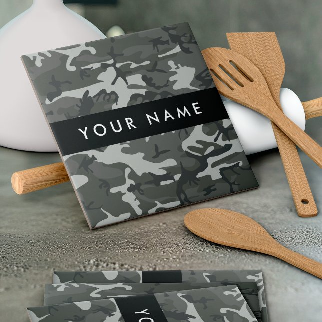 Grey Camouflage Pattern, Your name, Personalise Tile (Creator Uploaded)
