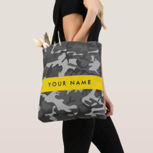 Grey Camouflage Pattern, Your name, Personalise Tote Bag