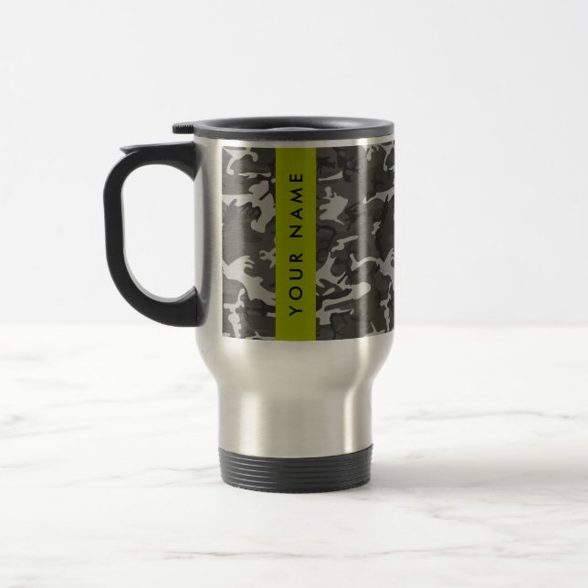 Grey Camouflage Pattern, Your name, Personalise Travel Mug (Left)