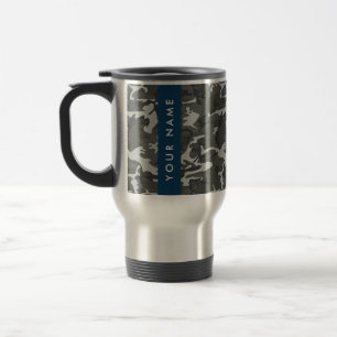 Grey Camouflage Pattern, Your name, Personalise Travel Mug