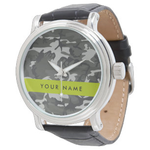 Grey Camouflage Pattern, Your name, Personalise Watch