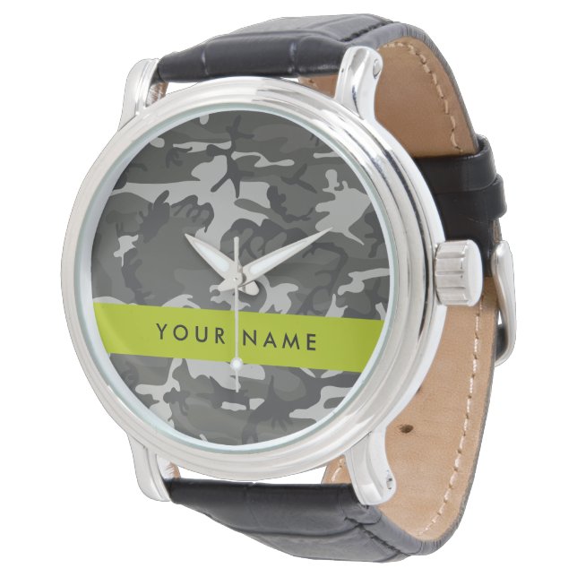 Grey Camouflage Pattern, Your name, Personalise Watch (Angled)