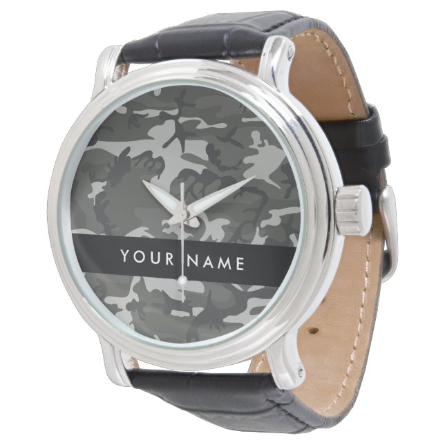 Grey Camouflage Pattern, Your name, Personalise Watch (Angled)
