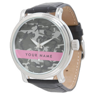 Grey Camouflage Pattern, Your name, Personalise Watch