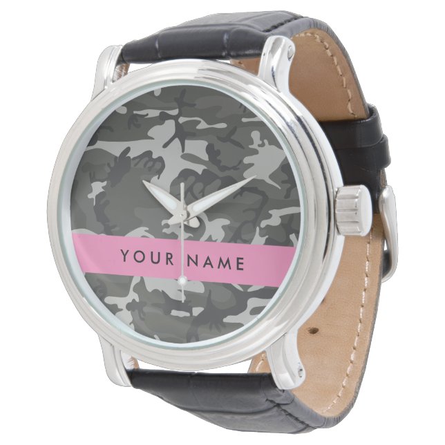 Grey Camouflage Pattern, Your name, Personalise Watch (Angled)