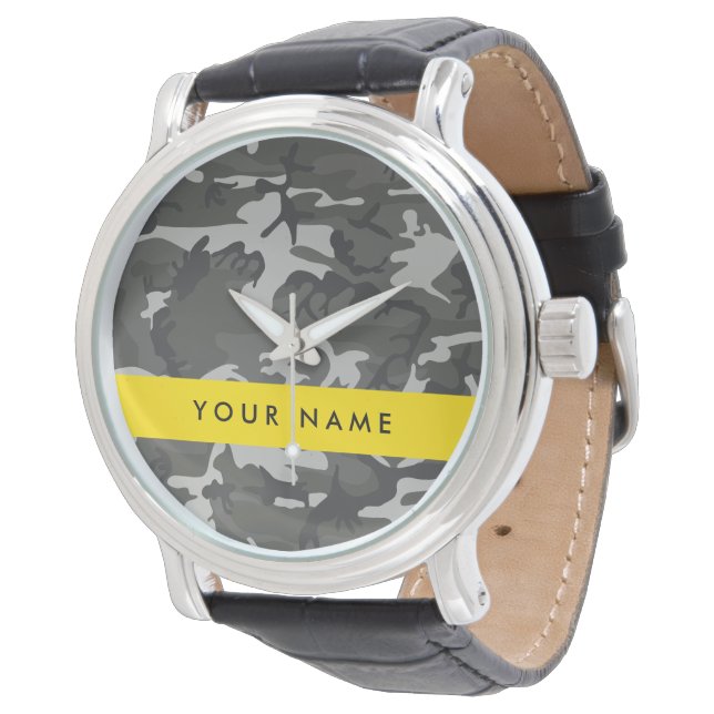 Grey Camouflage Pattern, Your name, Personalise Watch (Angled)