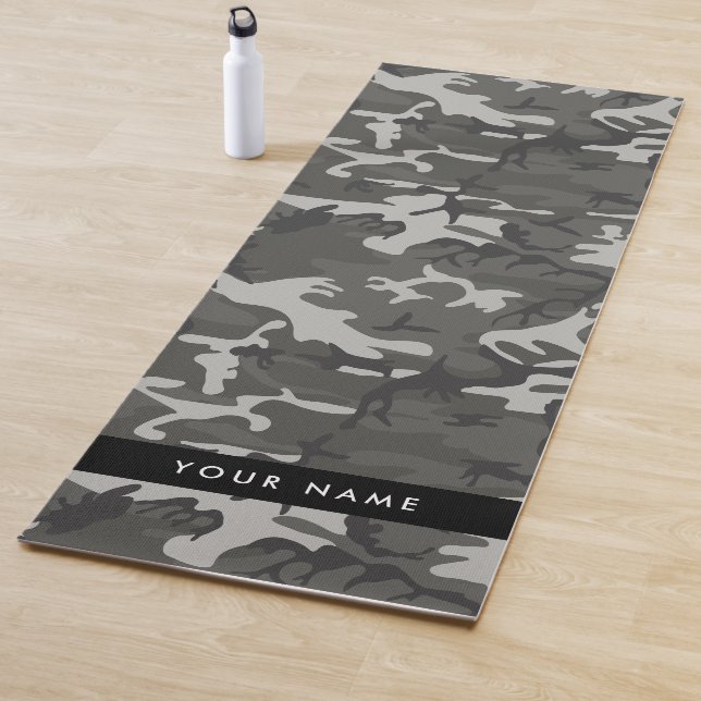 Grey Camouflage Pattern, Your name, Personalise Yoga Mat (In Situ)