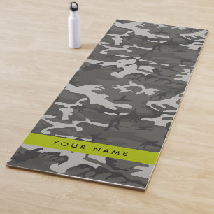 Grey Camouflage Pattern, Your name, Personalise Yoga Mat