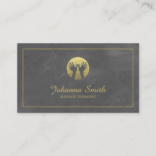 Grey Canvas Golden Frame, Hands Massage Therapy Appointment Card (Front)