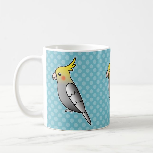 Grey Cartoon Cockatiel Parrot Bird Coffee Mug (Left)