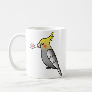 Grey Cartoon Cockatiel Parrot Bird Love Coffee Mug