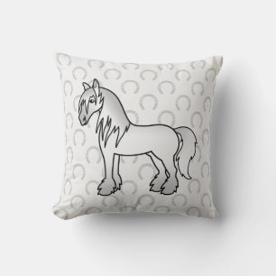 Grey Cartoon Gypsy Vanner Shire Clydesdale Horse Cushion