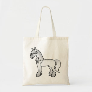 Grey Cartoon Gypsy Vanner Shire Clydesdale Horse Tote Bag