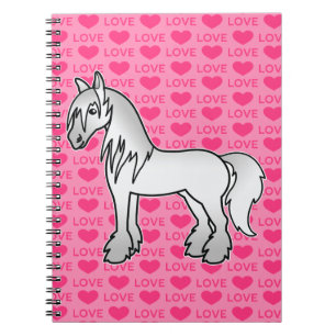 Grey Cartoon Gypsy Vanner Shire Clydesdale Love Spiral Notebook