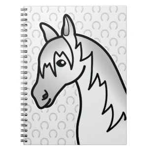 Grey Cartoon Horse Head Spiral Notebook