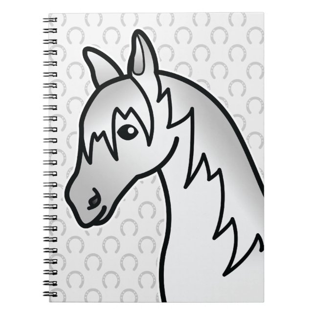 Grey Cartoon Horse Head Spiral Notebook (Front)