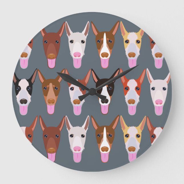 Grey Cartoon Podenco Dog Faces Large Clock (Front)