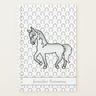Grey Cartoon Trotting Horse & Custom Text Planner