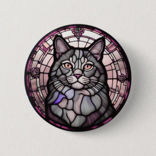 Grey Cat 6 Cm Round Badge