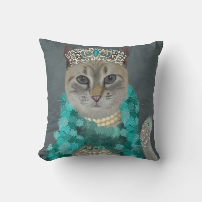 Grey Cat | Adorned With Bells Portrait Cushion (Front)
