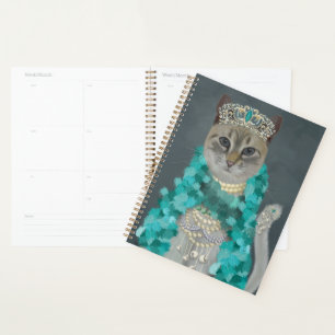 Grey Cat Adorned With Bells Portrait Planner