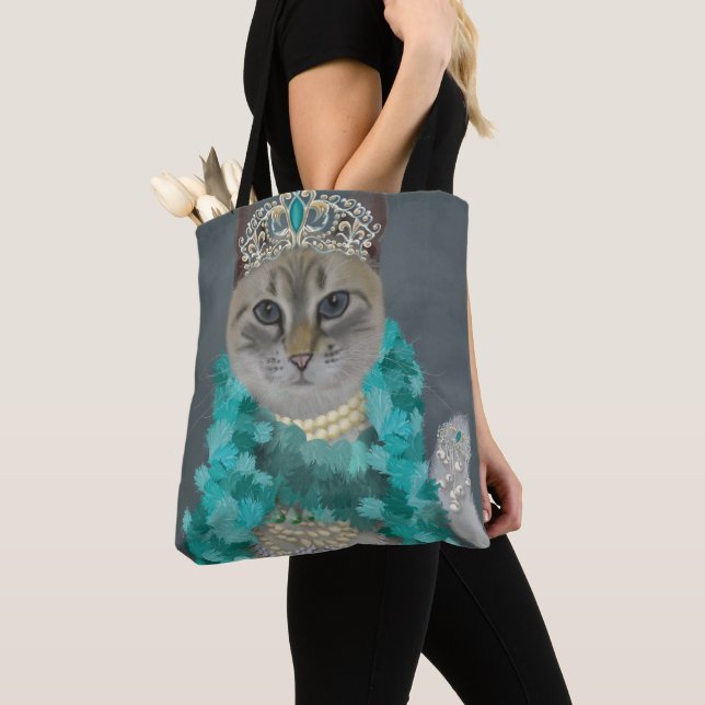 Grey Cat | Adorned With Bells Portrait Tote Bag (Close Up)