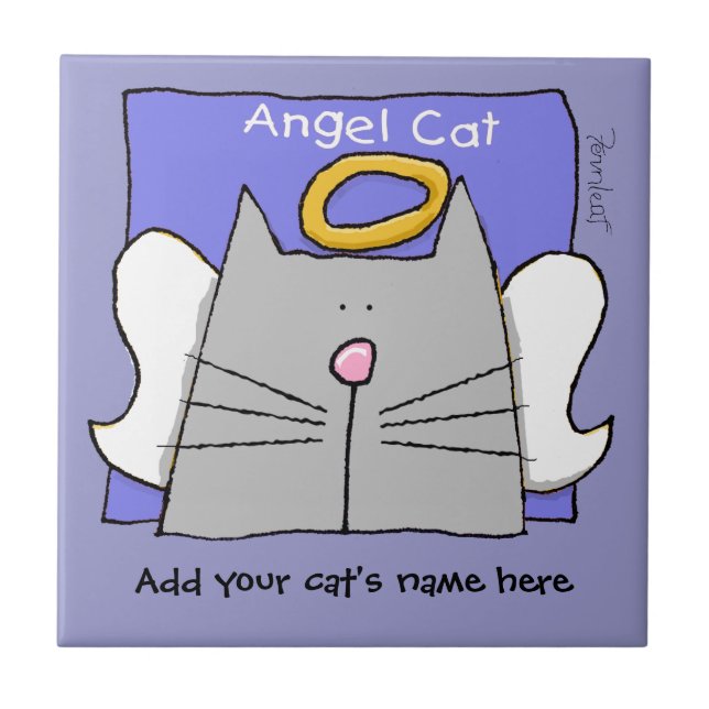 Grey Cat Angel Personalise Tile (Front)