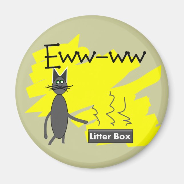 Grey Cat Art--Hilarious Stinky Litter Box and Cat Magnet (Front)