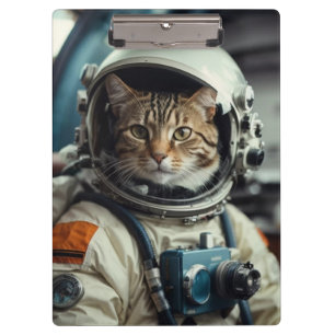 Grey Cat Astronaut in Outer Space Clipboard