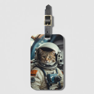 Grey Cat Astronaut in Outer Space Luggage Tag